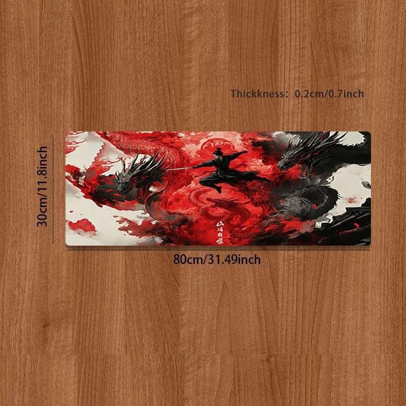 Durable Large Anti-Slip Rubber Mouse Pad, Dragon Water Ink Design, Gaming Office Multi-Functional Keyboard Mat, Perfect Holiday Gift