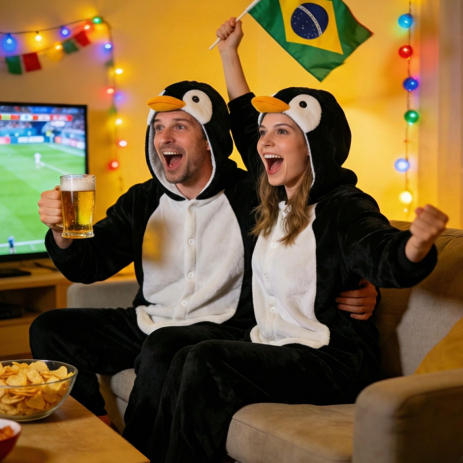 Penguin Wearable Hooded Blanket Onesie, Cozy Fleece Throw for Adults, Perfect for Halloween, Football Games, Graduation Parties