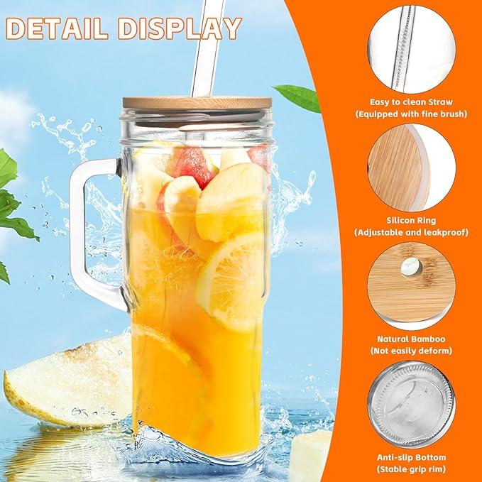 24oz Mason Jar with Handle-Glass Tumbler with Lid and Straw Wide Mouth Reusable Drinking Glasses,Valentines Gifts for Her,Gifts for Women,Boba Cup Smoothie Tumbler Iced Coffee Cup Travel Mug,Glass Bottles, 24oz Mason Jar with Handle-Glass Tumbler with Lid and Straw Wide Mouth Reusable Drinking Glasses,Valentines Gifts for Her,Gifts for Women,Boba Cup Smoothie Tumbler Iced Coffee Cup Travel Mug,Glass Bottles,