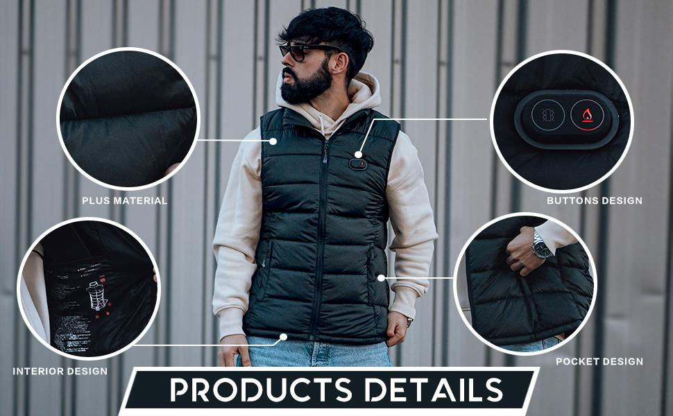 [Power Bank or Battery Pack Not included] Unisex Heated Vests Waterproof with Massage Slim Fit Fleece Warm Lightweight Heated Puffer Vests