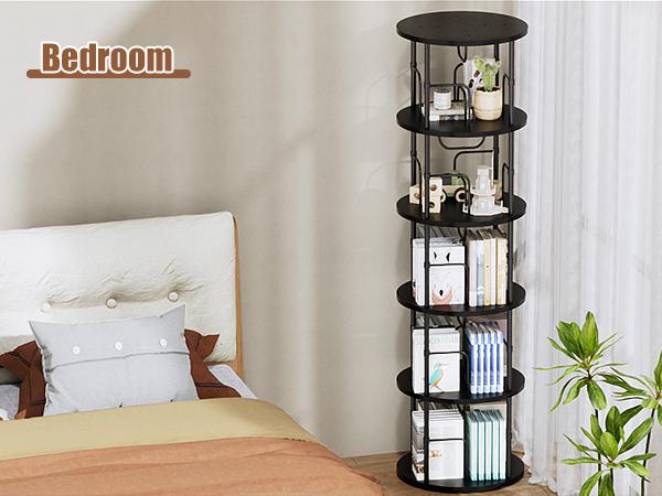 Flycity 3 Tier - 5 Tier Rotating Bookshelf Tower,360° Display Unique Round Bookcase, Floor Standing Corner Revolving Storage Organizer Furniture Wood Organizing Study Table