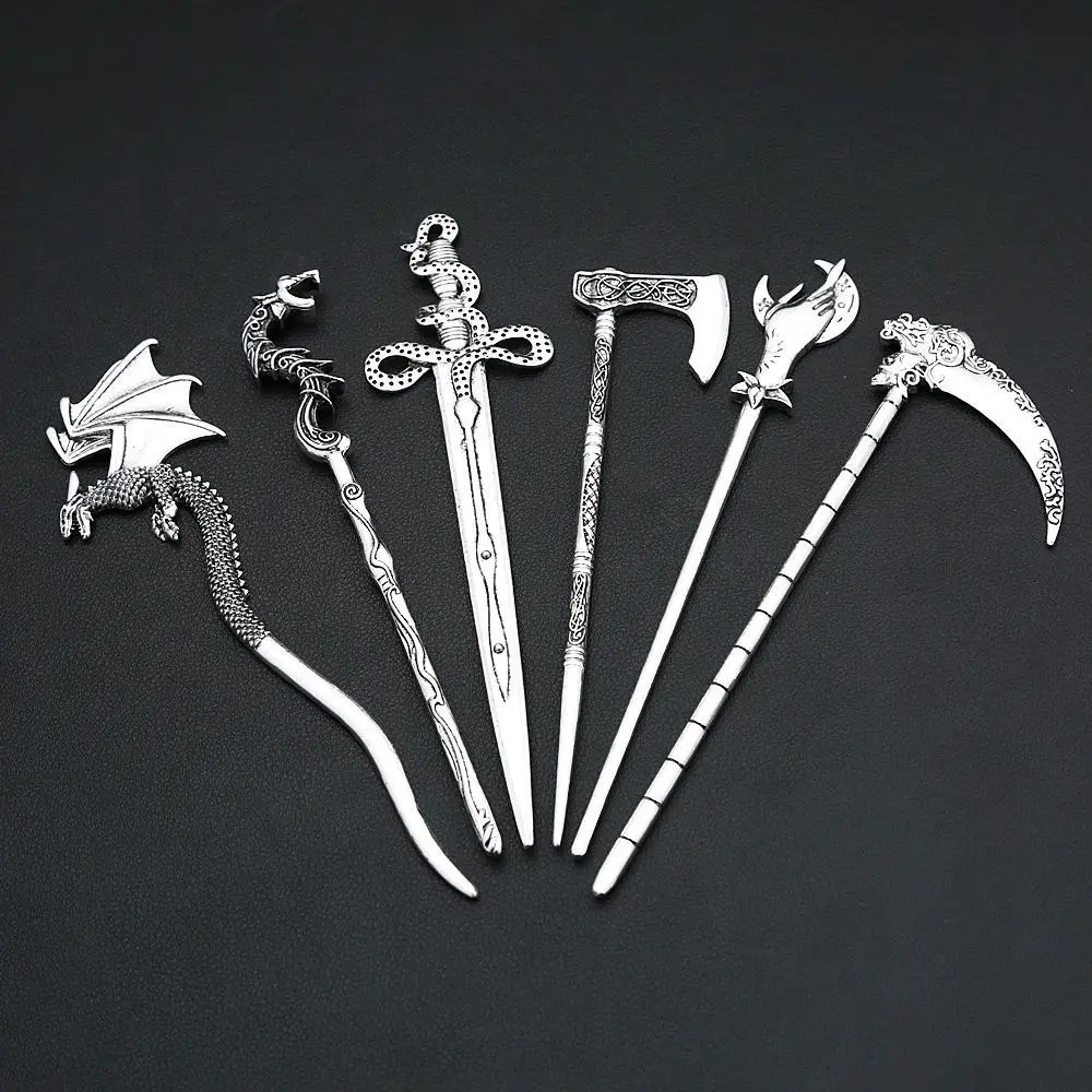 Unisex Fashion Vintage Stick-Shape Hair Pins with Viking Swords, Animal Motifs, Gothic Punk Nordic Lunar Phase Designs, Mythical Theme Jewelry Gifts for Hair Accessories Enthusiasts