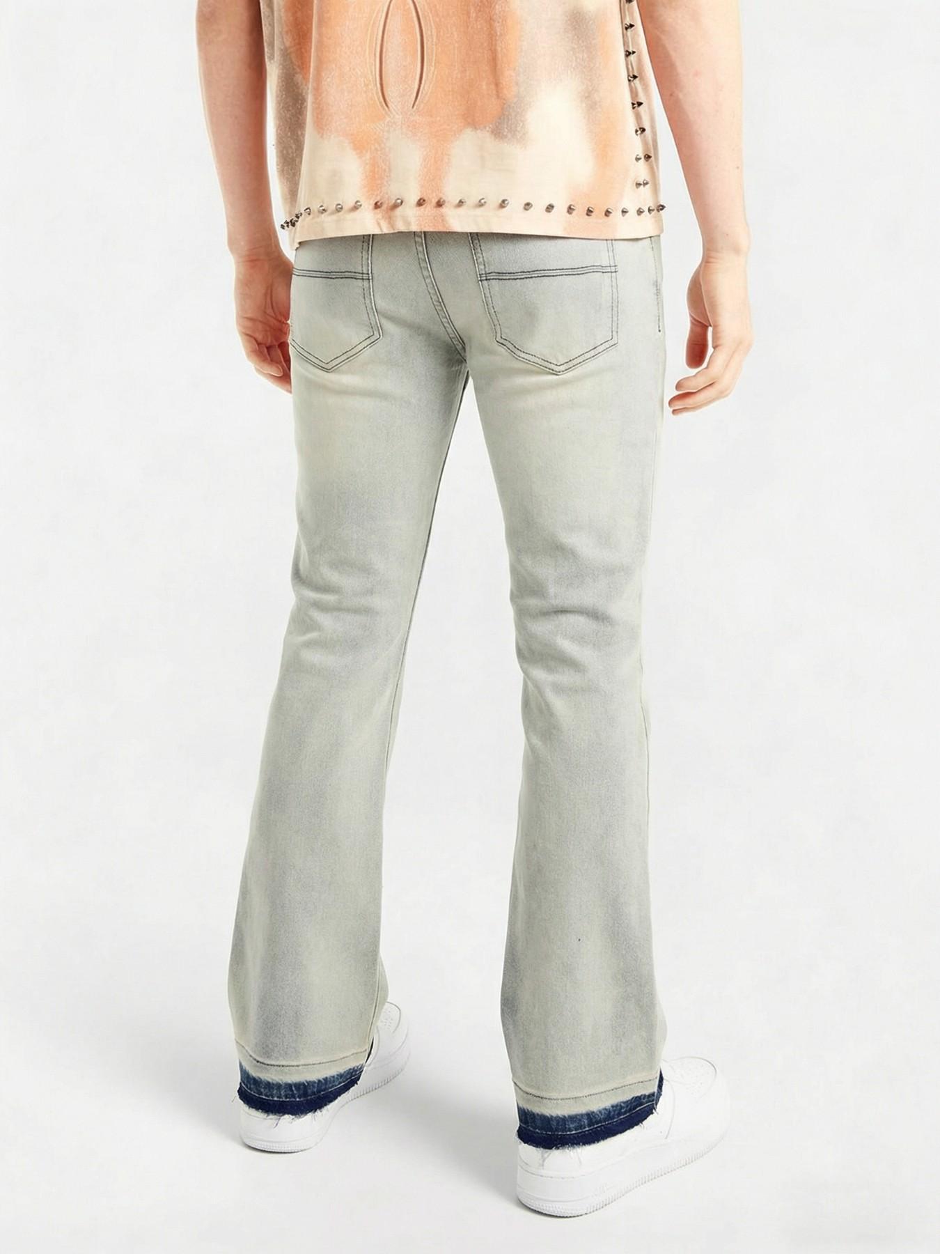 Men's Vintage Stone Washed Flared Denim Jeans, Elastic Fitting