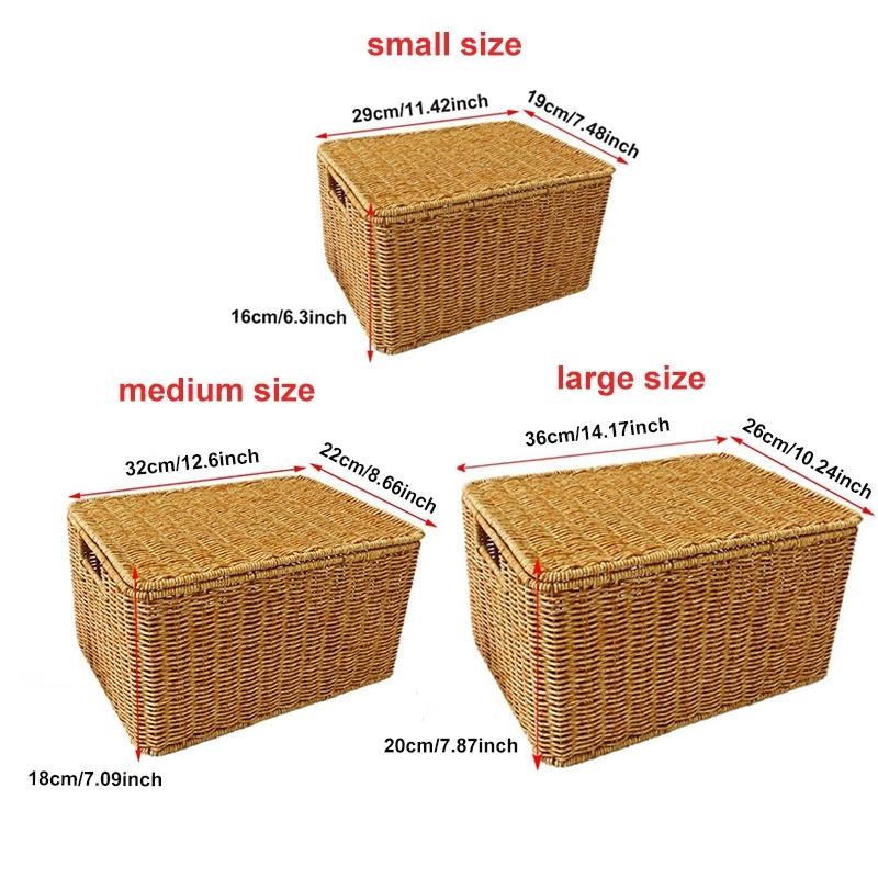 Woven Storage Basket, 1 Count Rattan Storage Box with Lid, Desktop Storage Basket for Home Living Room Bedroom, Home Organizer