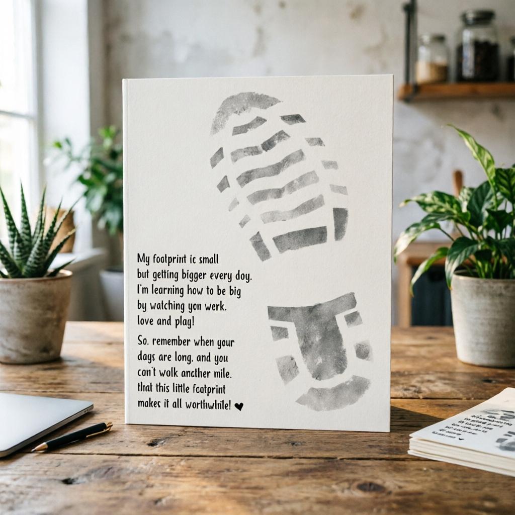 Father's Day DIY Footprint Art Kit, Creative Handprint Card with Emotional Poem, Family & Preschool Craft Gift, 5 Pieces Set
