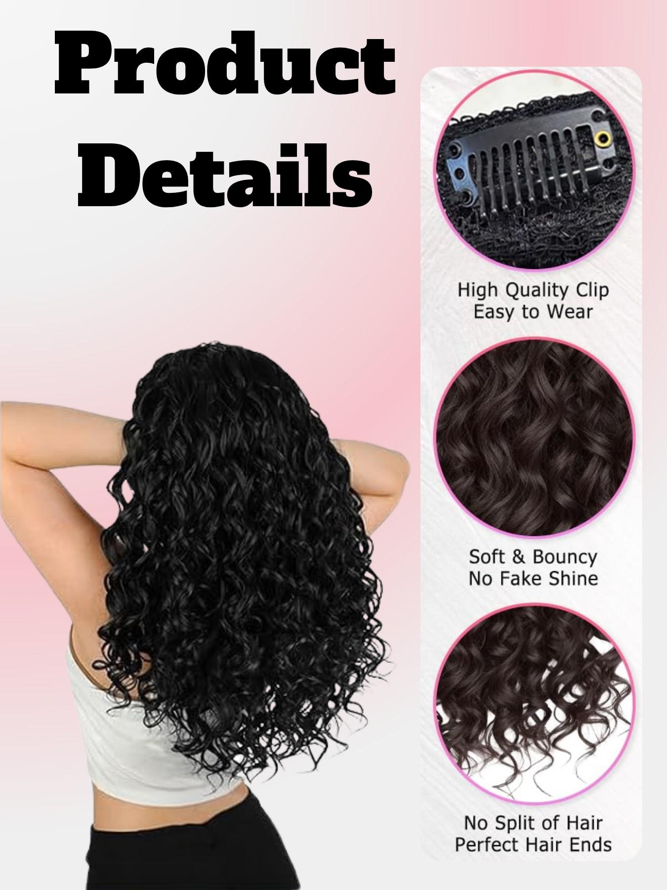 Curly Hair Extensions, 4PCS 16 inch Clip in Hair Extensions Lace Weft Short Curly Hair Extensions Clip Ins Invisible Natural Hairpieces for Women