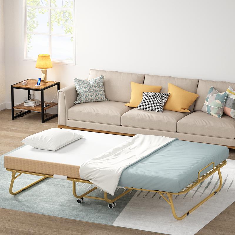 Folding Bed with Mattress, Portable Foldable Bed with Storage Cover, Rollaway Bed for Adults with Memory Foam Mattress and Metal Frame