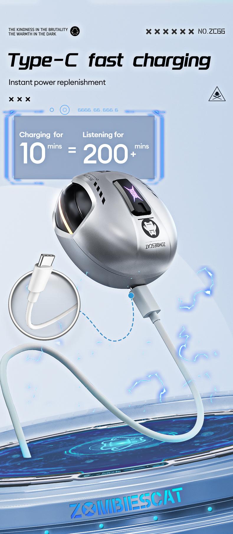 ZOMBIESCAT B5 In-Ear Wireless Headphones with Bluetooth 5.4, ANC TWS Earbuds with RGB Ambient Lighting, Ergonomic Comfort Design, IPX4 Waterproof, Audio Wireless Headsets for Music & Phone Calls