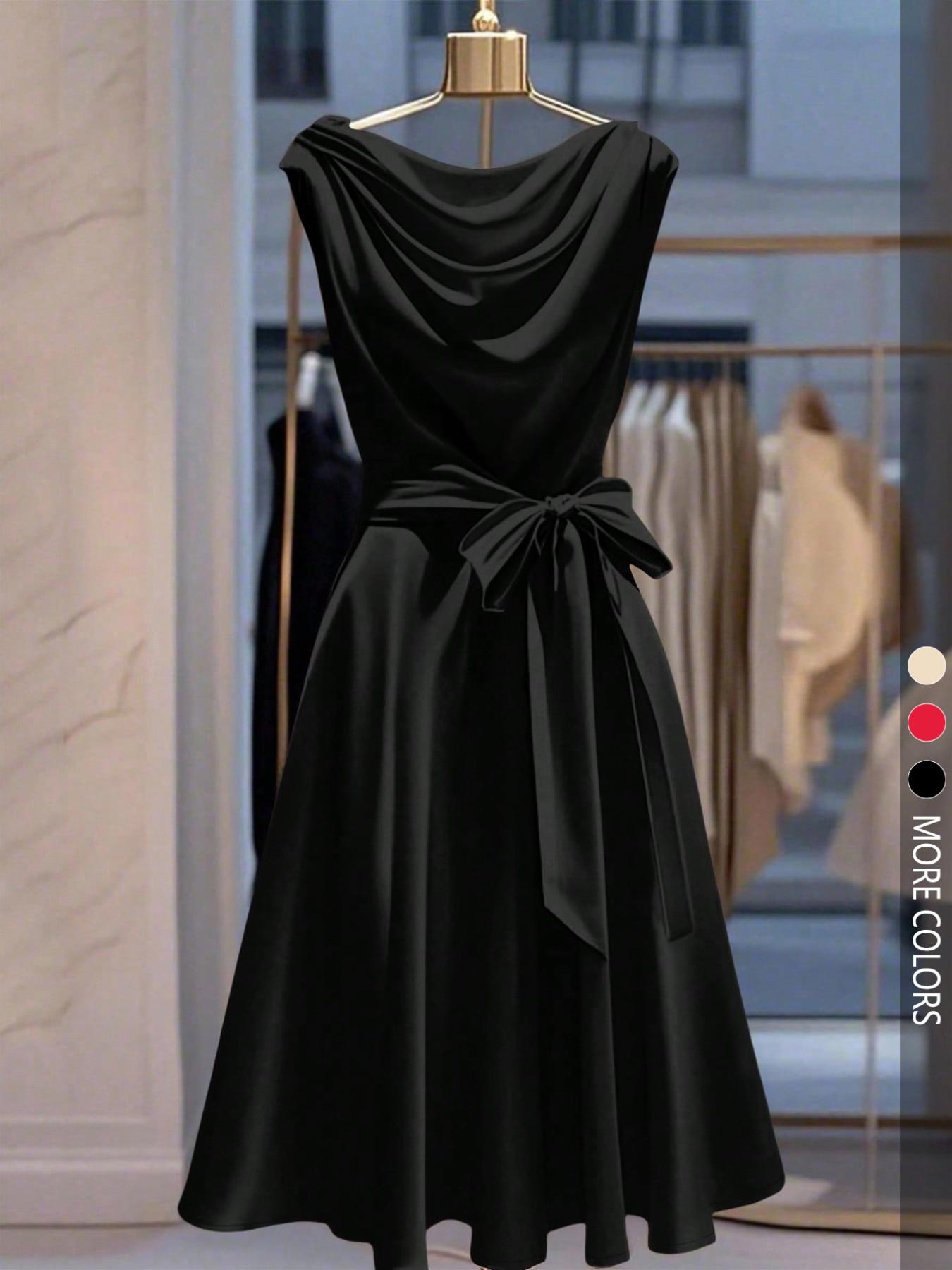 Women's Fashion Sleeveless Bow Neck Fitted Casual Dress, Perfect for Daily Commuting, Stylish and Comfortable, Ideal for Everyday Wear