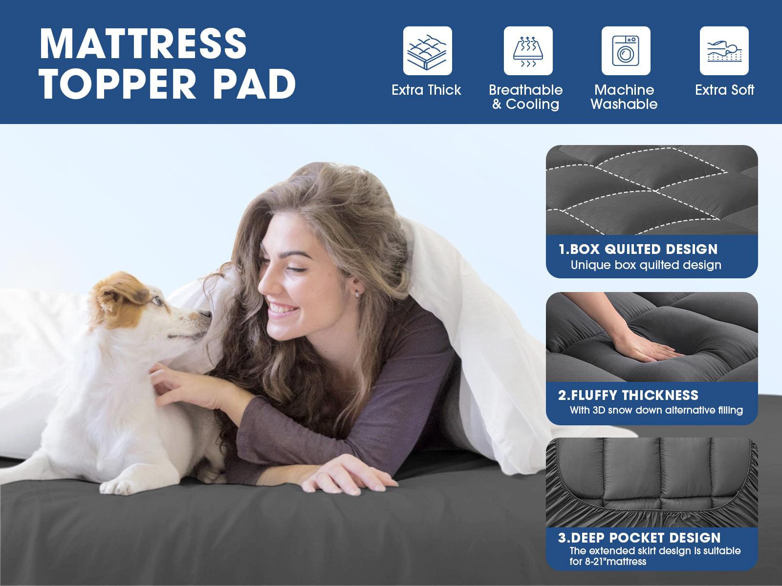 【VALUXE】 Upgraded Thickness Mattress Topper – Ultra-Soft, Breathable & Fluffy Pillow-Top Pad with 8–21″ Deep Pocket (Twin–Cal King)