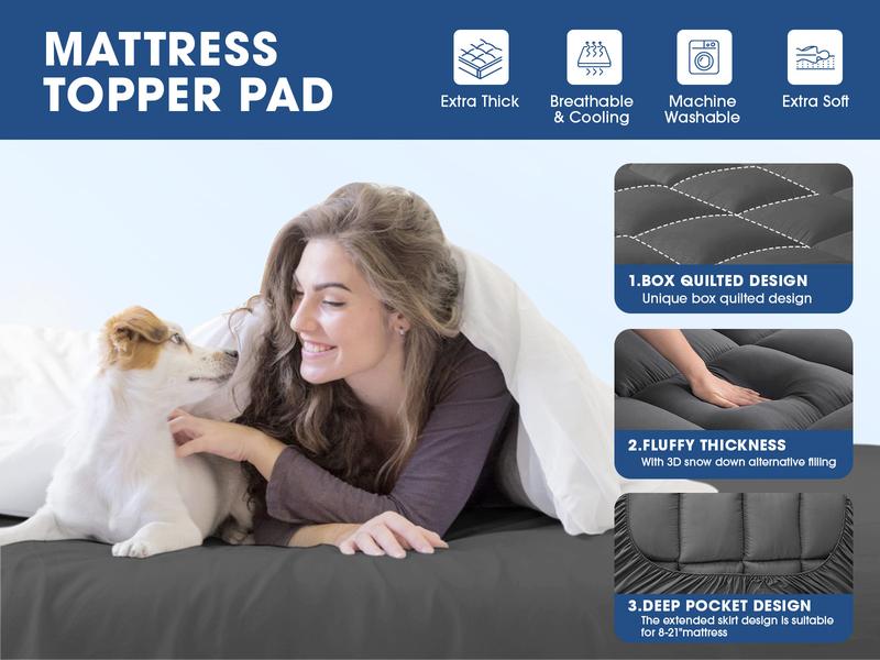 【VALUXE】 Upgraded Thickness Mattress Topper – Ultra-Soft, Breathable & Fluffy Pillow-Top Pad with 8–21″ Deep Pocket (Twin–Cal King)