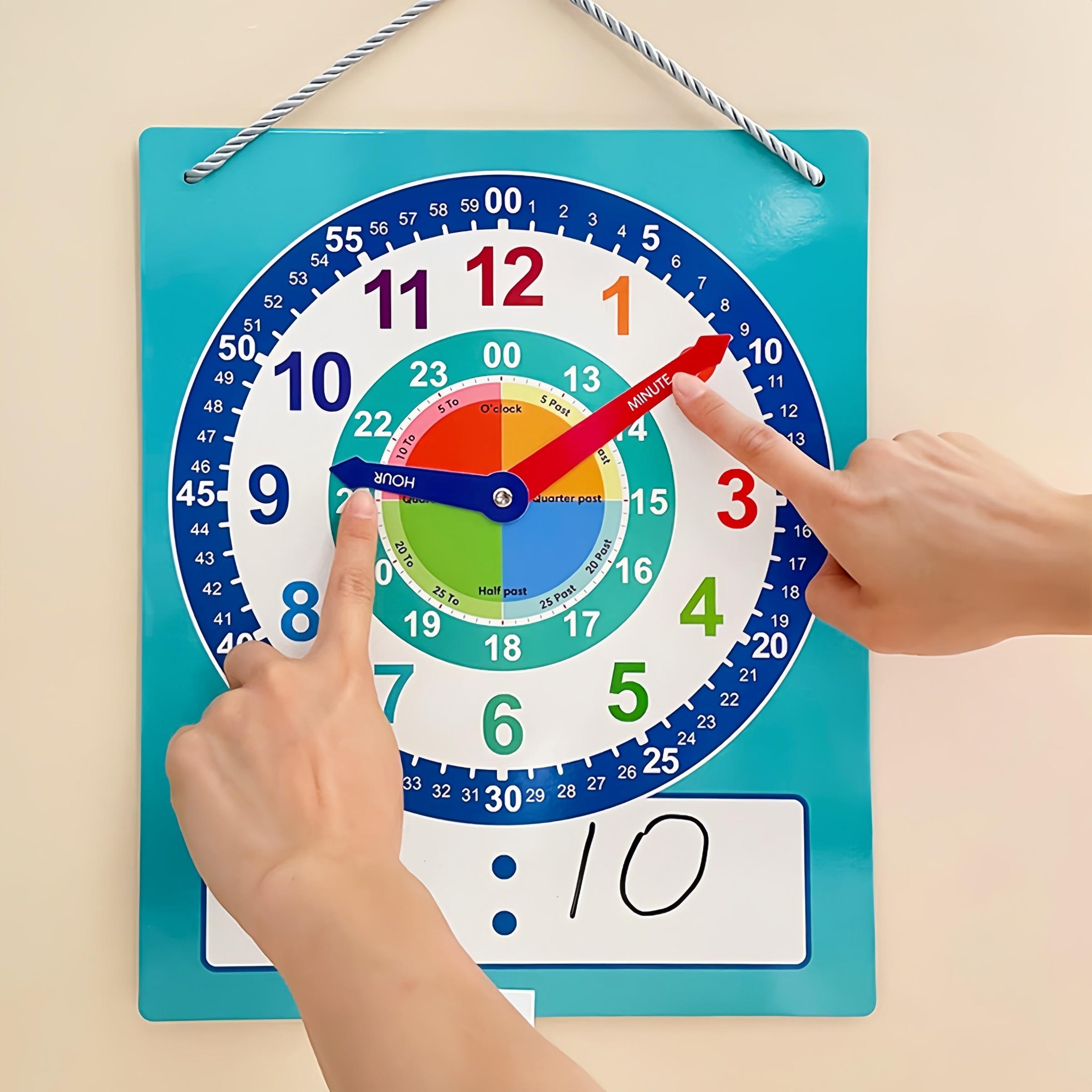Teaching Clock Teaching Aid, Time Recognition Learning Teacher Tool, Includes Erasable Pen, Suitable for Daily Home Classroom Study, Math Learning Tools, Visual Learning Tools