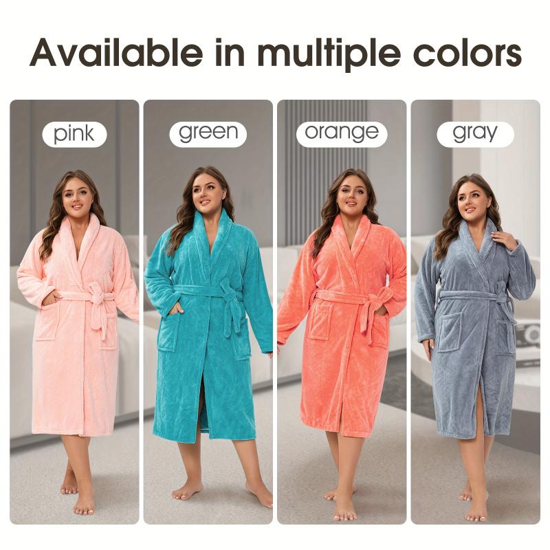 Plus Size Women's Coral Fleece Bathrobe, Quick-Dry Soft Skin-Friendly, Comfortable Breathable Home Sleepwear, Hotel Travel Christmas Gift, Loungewear