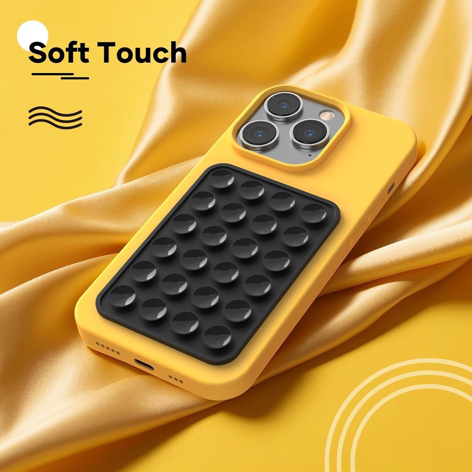 5PCS Black Set Silicone Suction Phone Case Adhesive Mount - Silicone Suction Cup Phone Case Mount - Hands-Free, Strong Grip Holder for Selfies and Videos - Compatible iPhone and Android（Black & Dark Grey & Light Grey & Transparent & White）