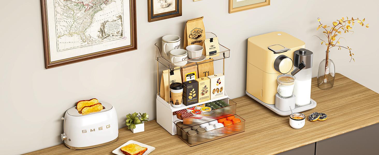 7CODE 4-Tier 2-Drawer Bathroom Organizer with Makeup, Perfume, and Skincare Organizers in Amber Racks Cosmetic Box