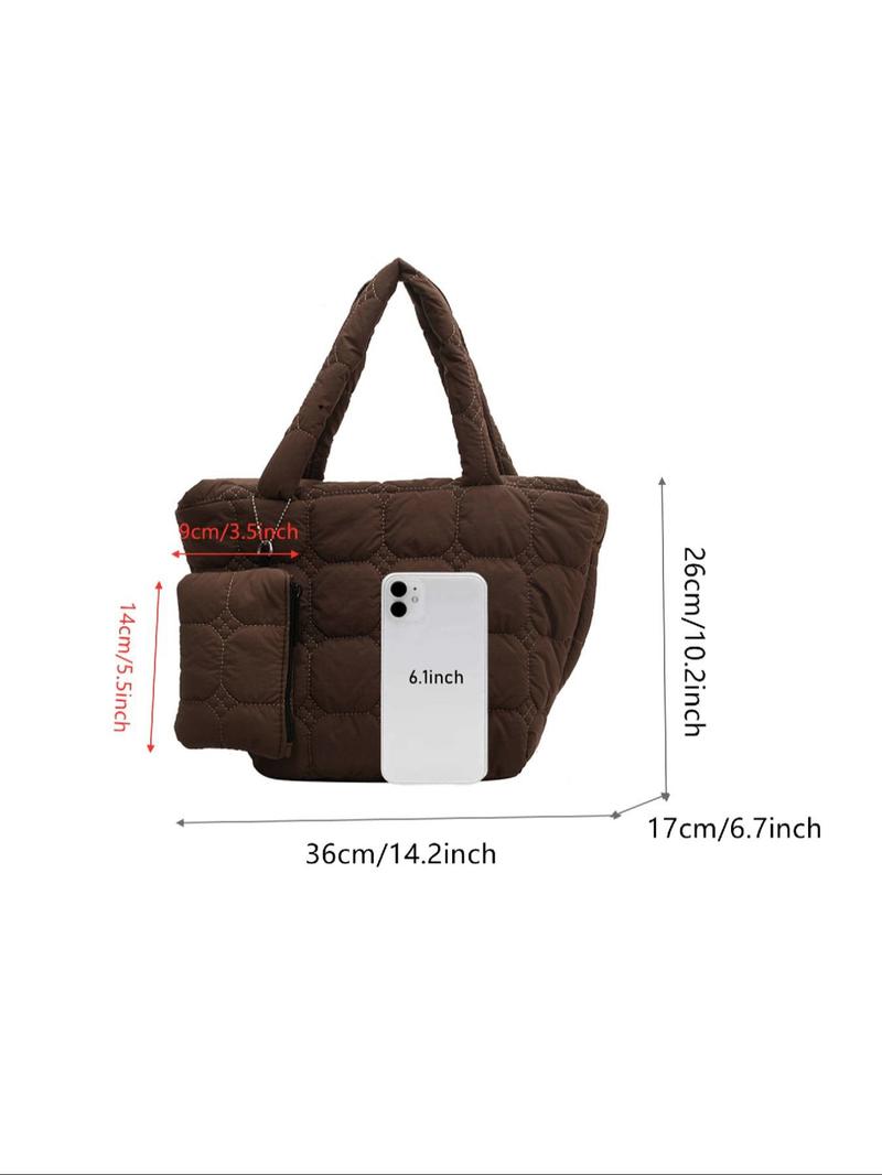 Women's Fashionable Quilted Tote Bag & Wallet Set, Large Capacity Travel Shoulder Bag & Wallet, Casual Trendy Versatile High-quality Daily Commuting Bag Set