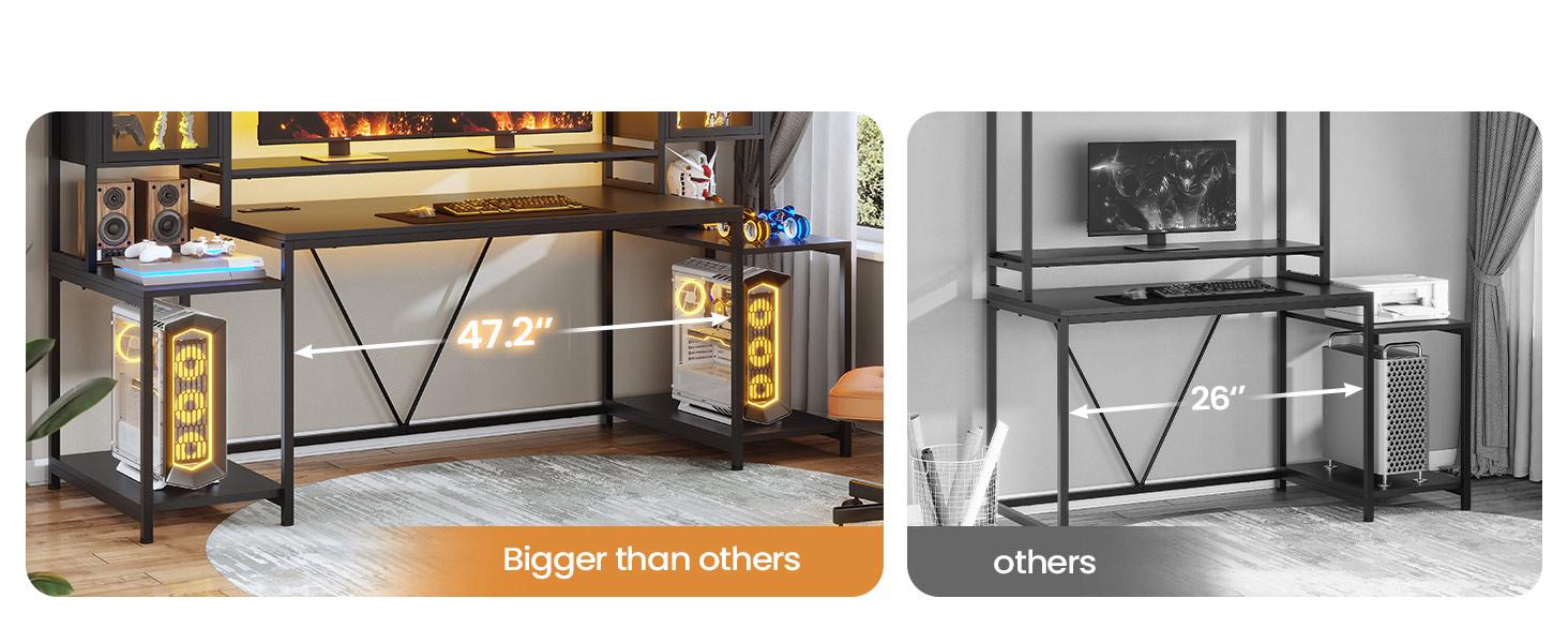 SEDETA 74.8-Inch Gaming Table with LED Lights and Storage Shelf, Computer Table with Monitor Stand Ergonomic gaming desk Gamer Desk standing desk