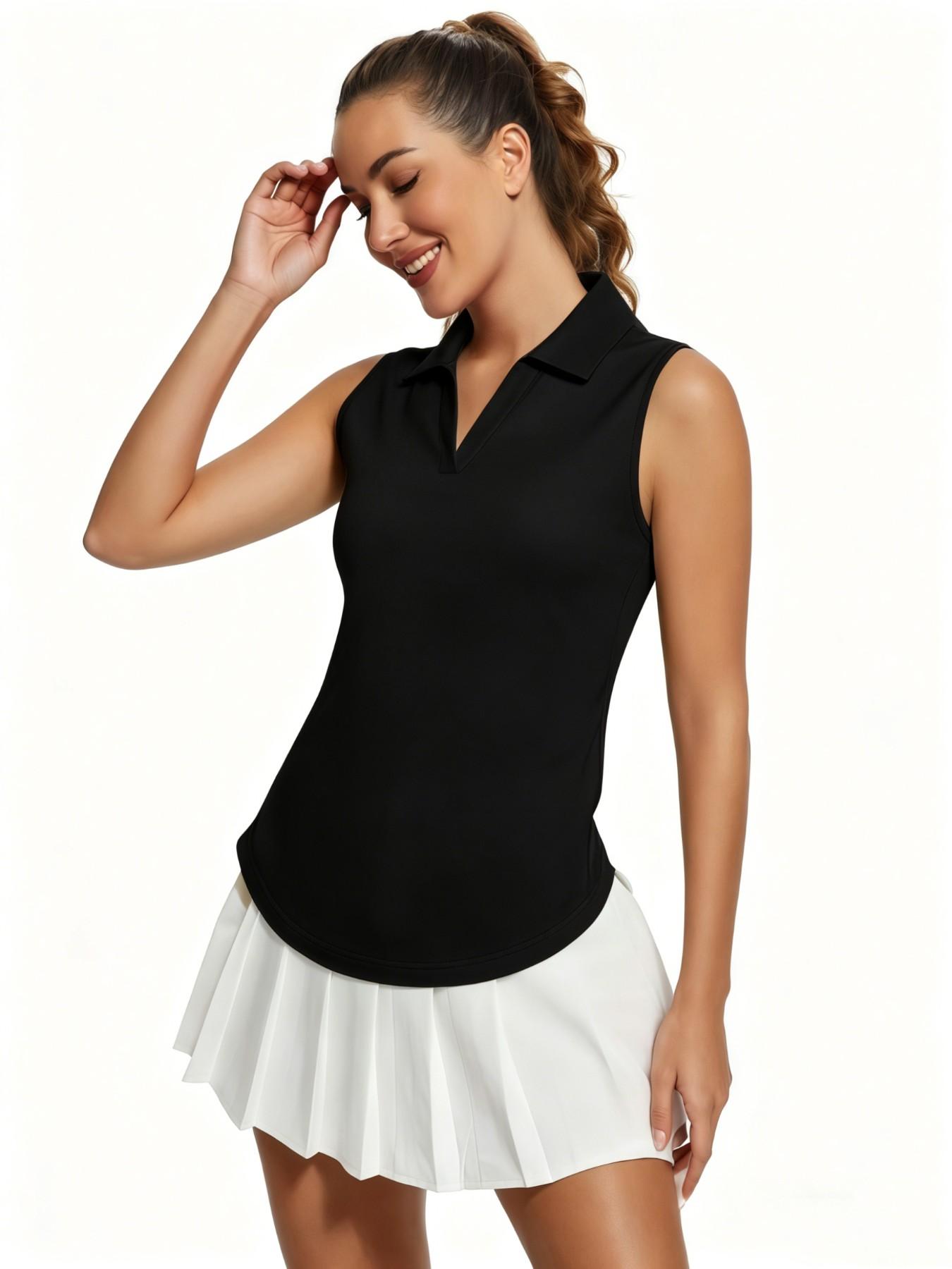 Women's Casual Sleeveless Golf Polo Shirt V Neck Tennis Top, Moisture Wicking Lightweight Top for Sports and Outdoors