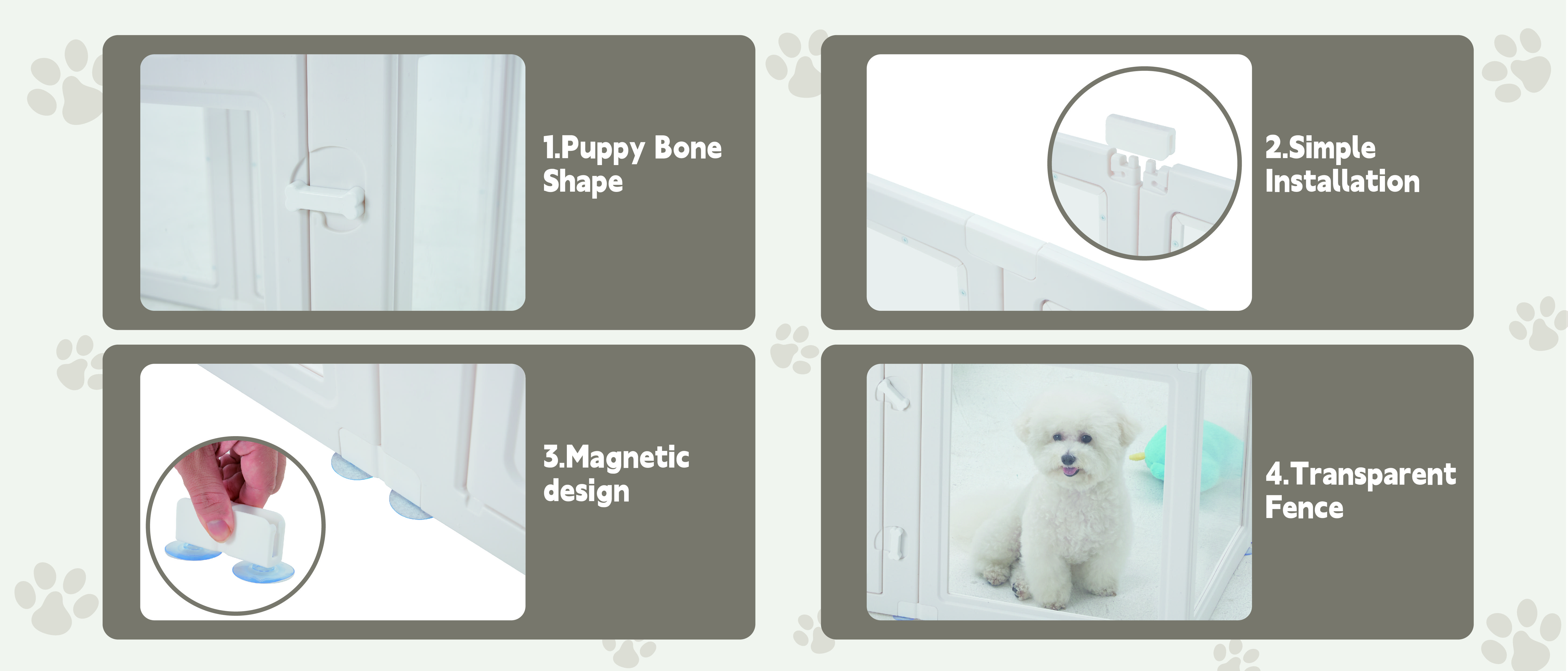 Transparent Pet Playpen, 8/12/16-Panel Pet fence with Door,  Indoor Dog Pen, 41*41*24/61*61*24, Foldable, White