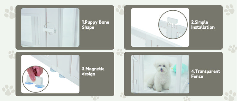 Transparent Pet Playpen, 8/12/16-Panel Pet fence with Door,  Indoor Dog Pen, 41*41*24/61*61*24, Foldable, White