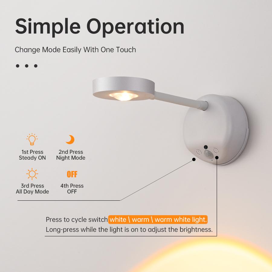 Rechargeable Motion Sensor LED Wall Light, Wireless Night Light, Battery Powered, Adjustable, Dimmable Wall Lamp, Wall Mount, No Wiring Needed, Home Decor