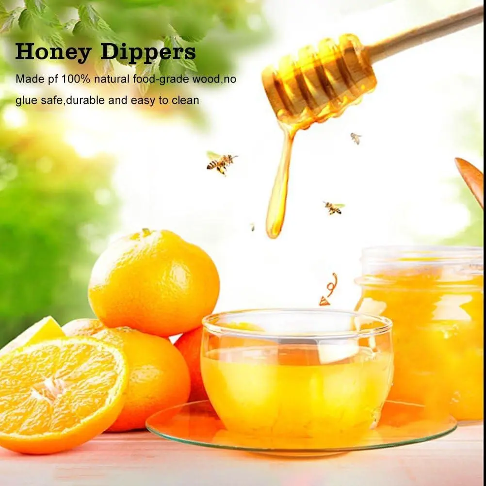 50Pcs 4 Inch Mini Wooden Honey Dipper Sticks, Portable Honeycomb Stick for Collecting Dispensing Drizzling Jam, Ideal for Wedding Party
