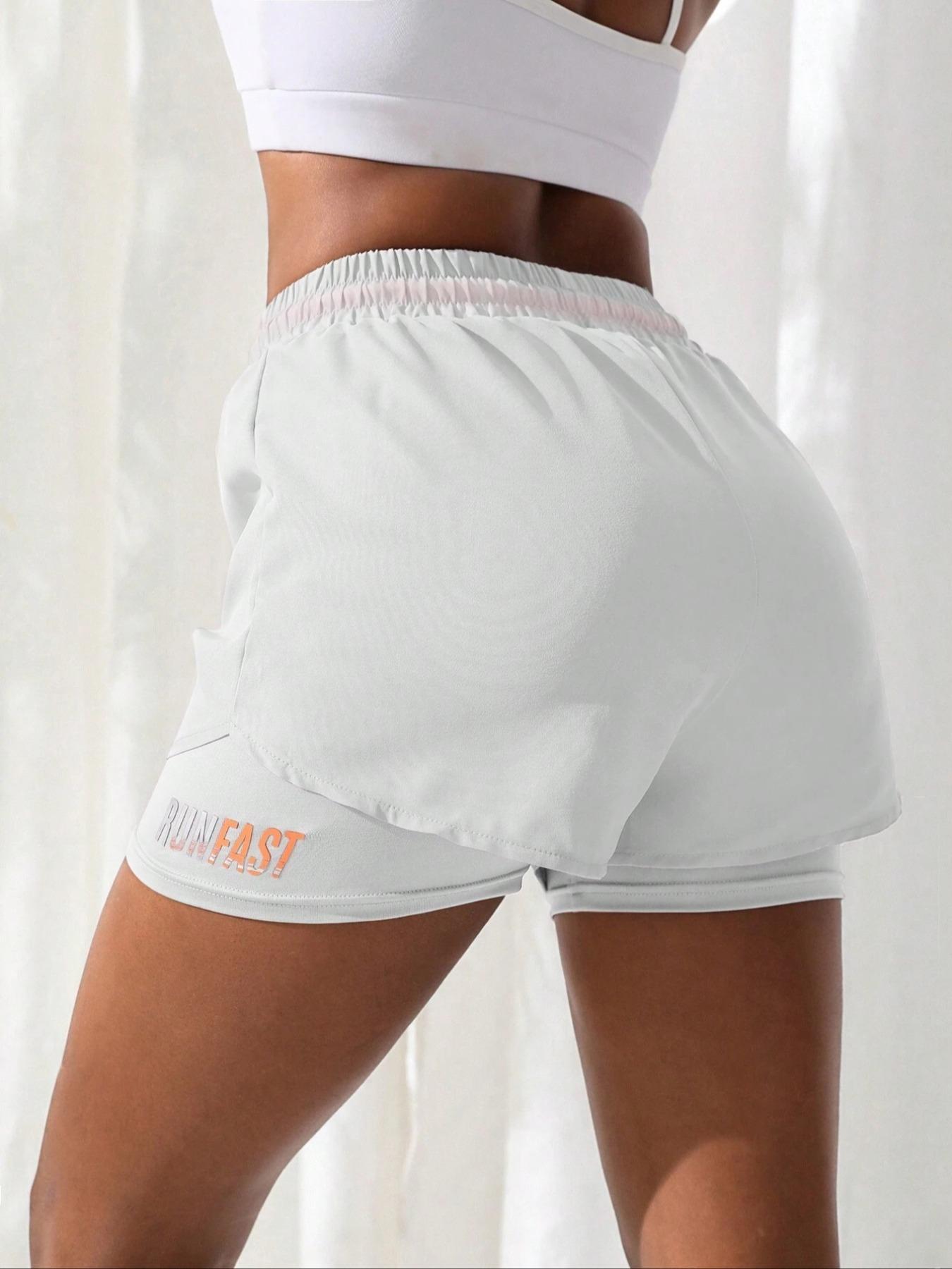 Women's Drawstring High Waist Sports Shorts, Summer Clothes Women, Solid Elastic Waist Shorts, Summer Outfits 2024, Sporty Breathable Quick Drying Shorts, Drawstring Athletic Shorts