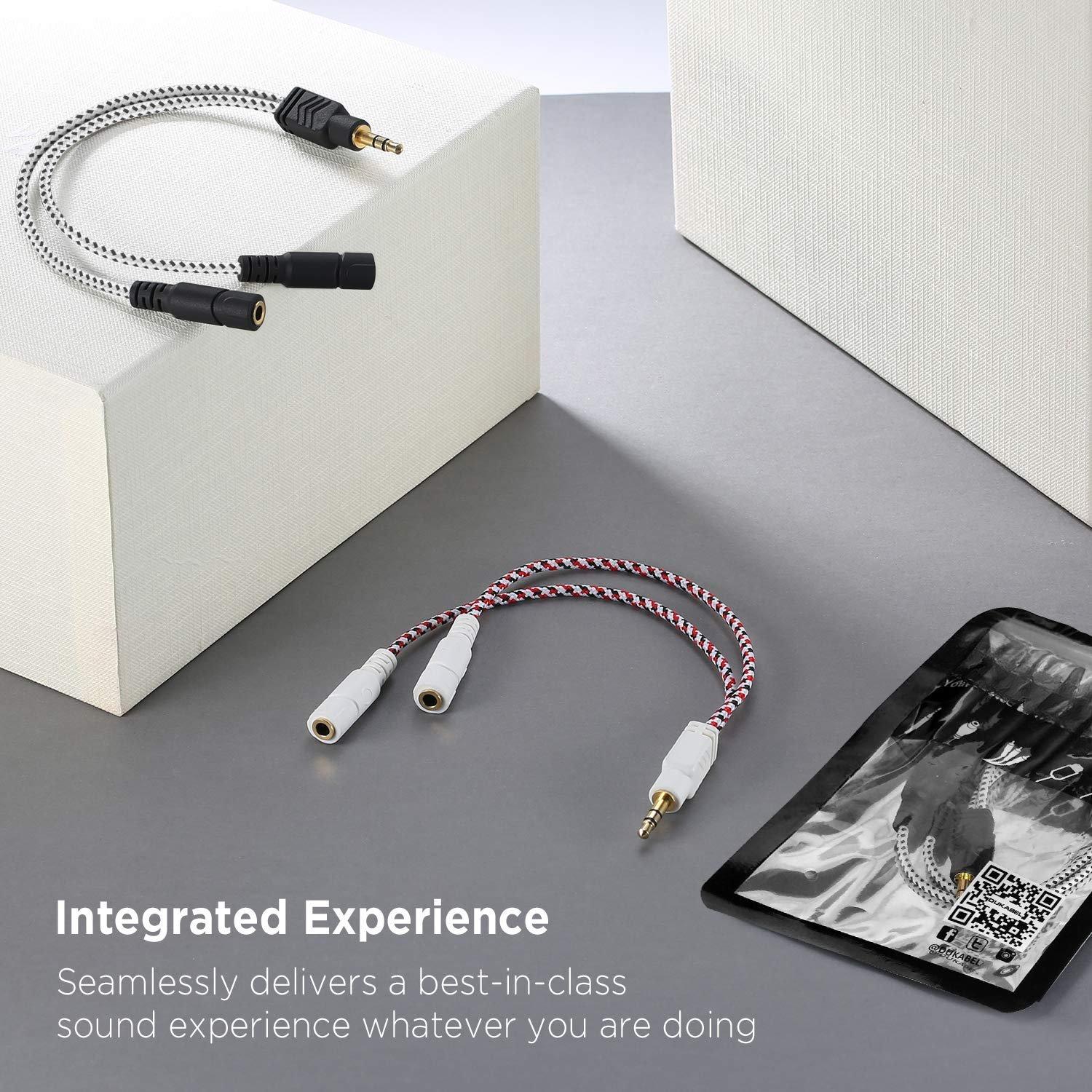 Headphone Splitter, Knitted 3.5mm Audio Splitter TRS 3-Pole Aux Splitter for Headphones Earphones Speakers - White Headphone Splitter, Knitted 3.5mm Audio Splitter TRS 3-Pole Aux Splitter for Headphones Earphones Speakers - White