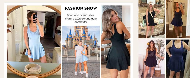 Fisoew Womens Sleeveless 2-in-1 Athletic Tennis Golf Dress Underneath Workout Active Dresses with Built-in Shorts