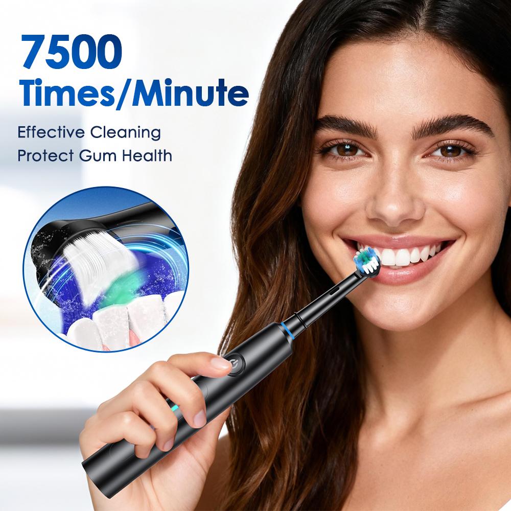 Rotating Electric Toothbrush with 4 Brush Heads for Adults 5 Modes Rechargeable Power Toothbrush with 2-Minute Smart Timer，Teeh Cleaning Brush