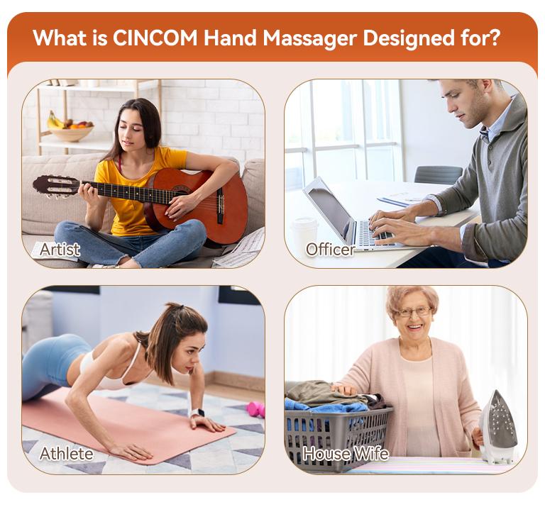 CINCOM Portable Hand Massager (ROSE), Cordless, with Comfort Heat and Gentle Vibration, Adjustable Settings, Auto-Off Feature, Rechargeable, Perfect for Daily Relaxation, Ideal Gift