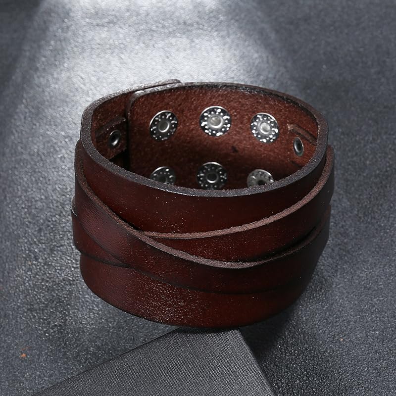 Punk Leather Bracelet for Men, Extra Wide Men's Leather Cuff Bracelet Adjustable Womens Leather Wirstbands for Rock Gothic   HipHop