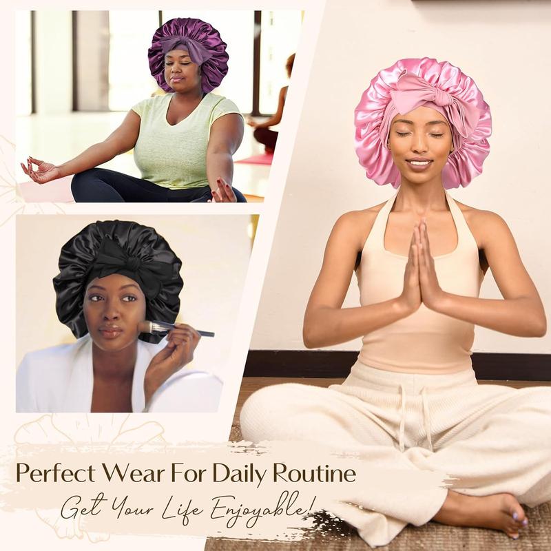 1/4 Pcs Double Layer Satin Bonnet,Soft and Breathable Hair Care Bonnet,Adjustable Night Sleeping Cap,Heatless Styling Tool for Women