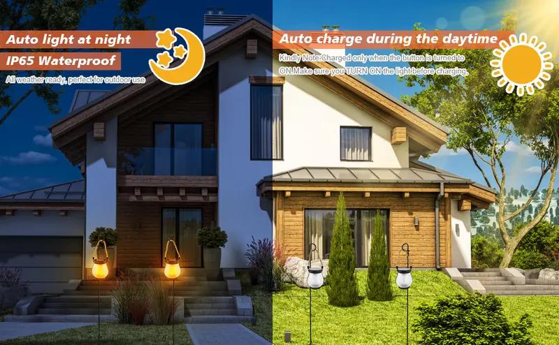 BougeRV 5.5 inch Solar Lantern Outdoor Lights 2025 new, Upgraded Flickering Flame Solar Lantern Outdoor Waterproof Lights, Solar Lanterns for Patio Garden Decoration, Flame Garden Lanterns for Outdoor Patio Trail Decorations, Holiday Decoration