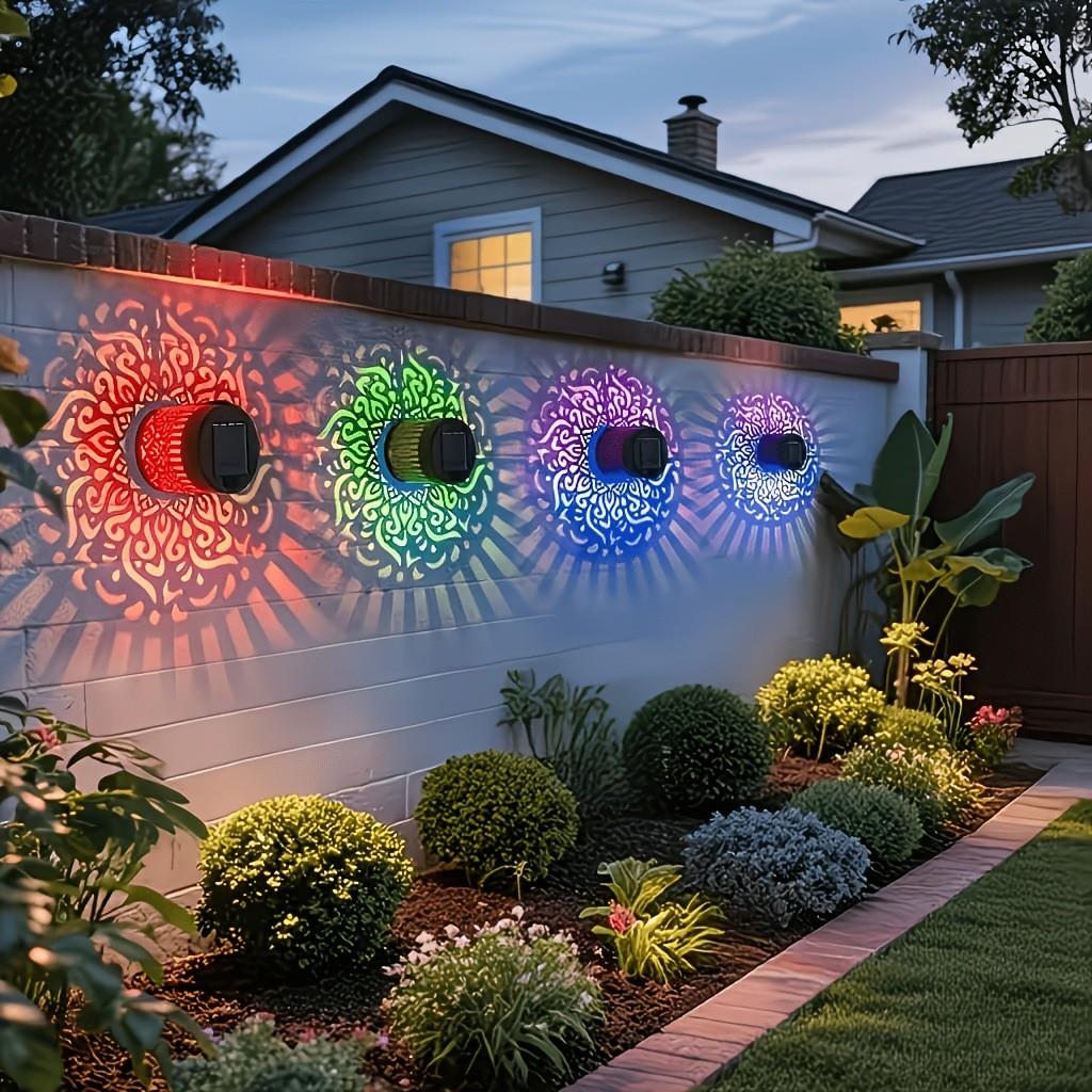 2-Pack Solar Mandala Projector Wall Lights, Waterproof Metal Fence Light, Outdoor Decor for Garden, Patio, Backyard, Courtyard, Outdoor Decorative Lights, Patio Lighting, Solar Powered Lighting