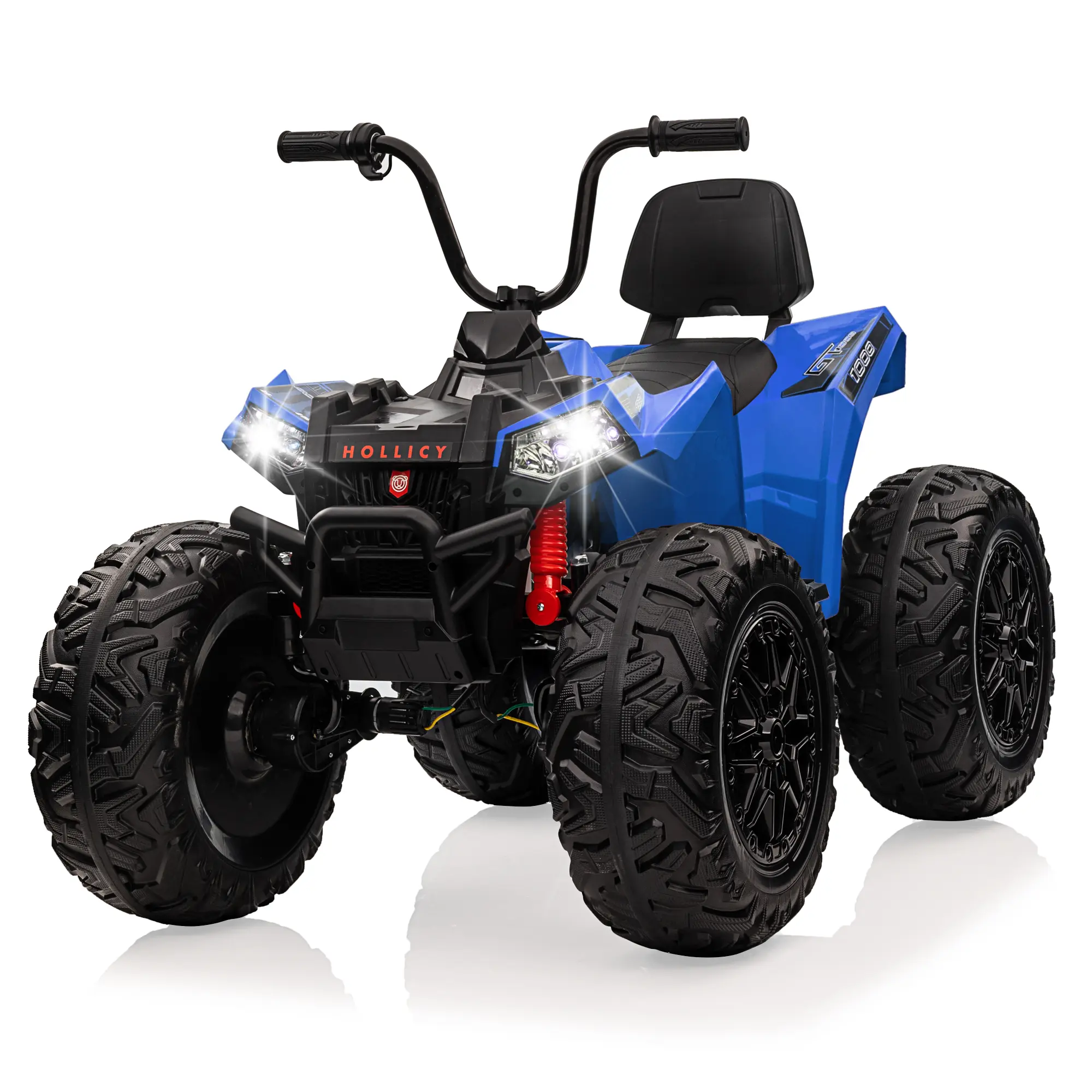 24V Electric Ride-On Car for Kids, All-Terrain ATV with Parental Remote, Puncture-Proof Tires, LED Lights & Music. Ideal Gift for Children Ages 3-8, Blue/White/Green