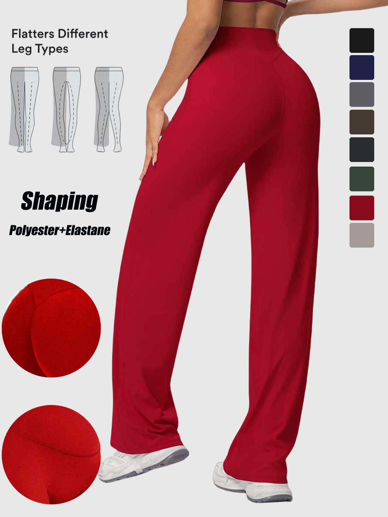 Women's High Waist Wide Leg Yoga Pants, Peach Butt Long Straight Leg Workout Pilates Fitness Quick-Dry Gym Wear, Polyester + Elastane, Athleisure Pants