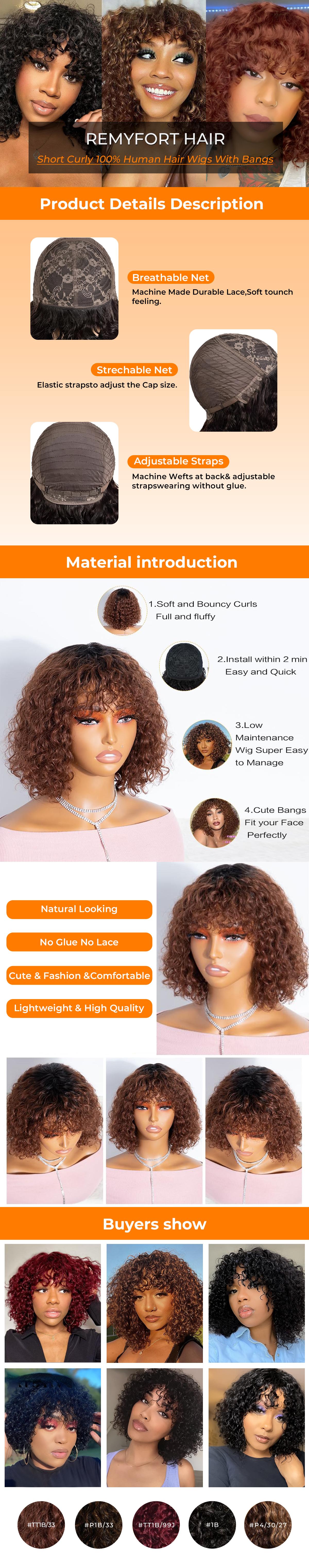 Jerry Curly Short Bob Human Hair Wigs With Bangs Wear To Go Glueless Wig Highlight Honey Water Wave Blonde Colored Wig For Women Christmas sale