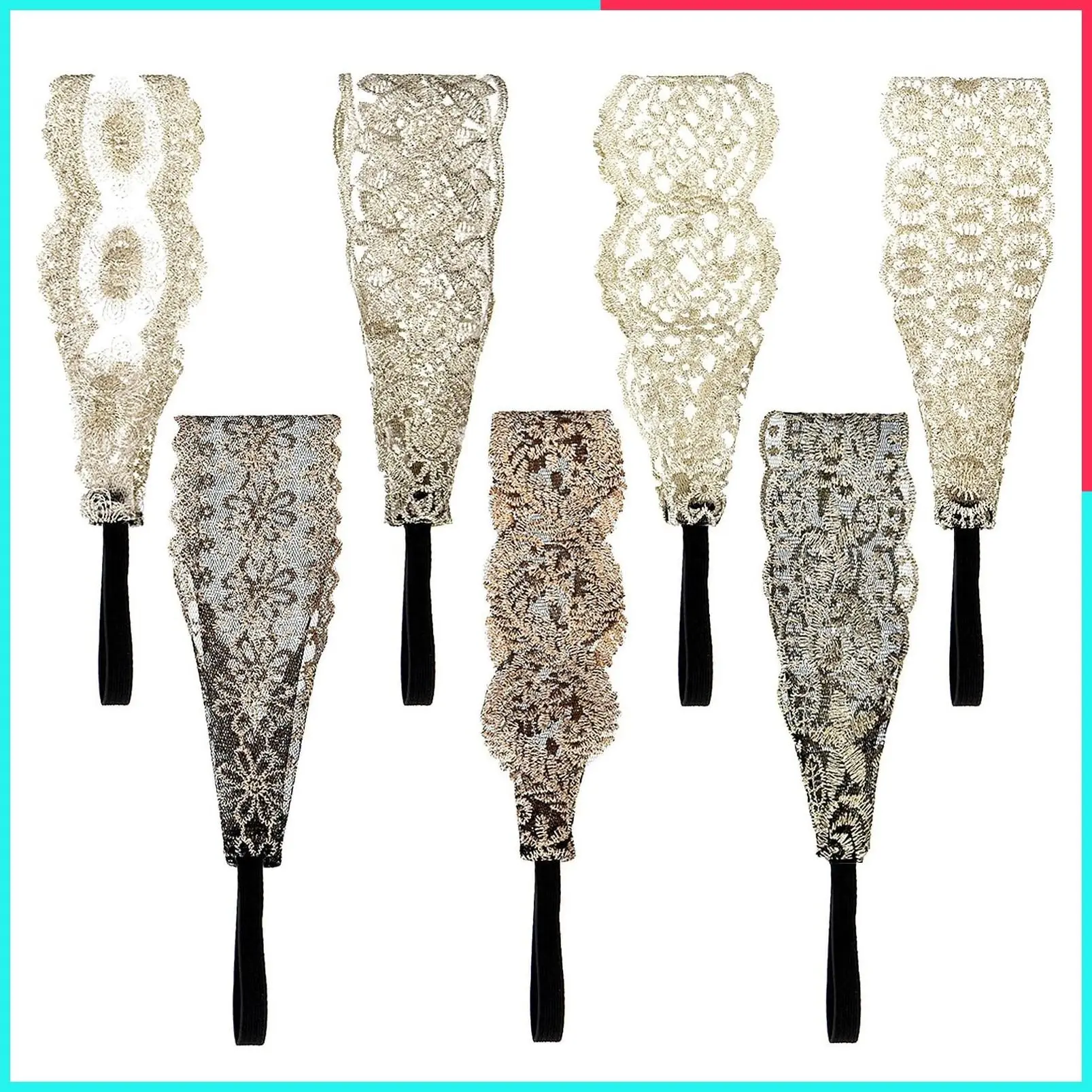 7 Pieces Lace Headbands for Women & Girls, Stretch Headband, Elegant Wide Headwrap Hair Turban for Halloween