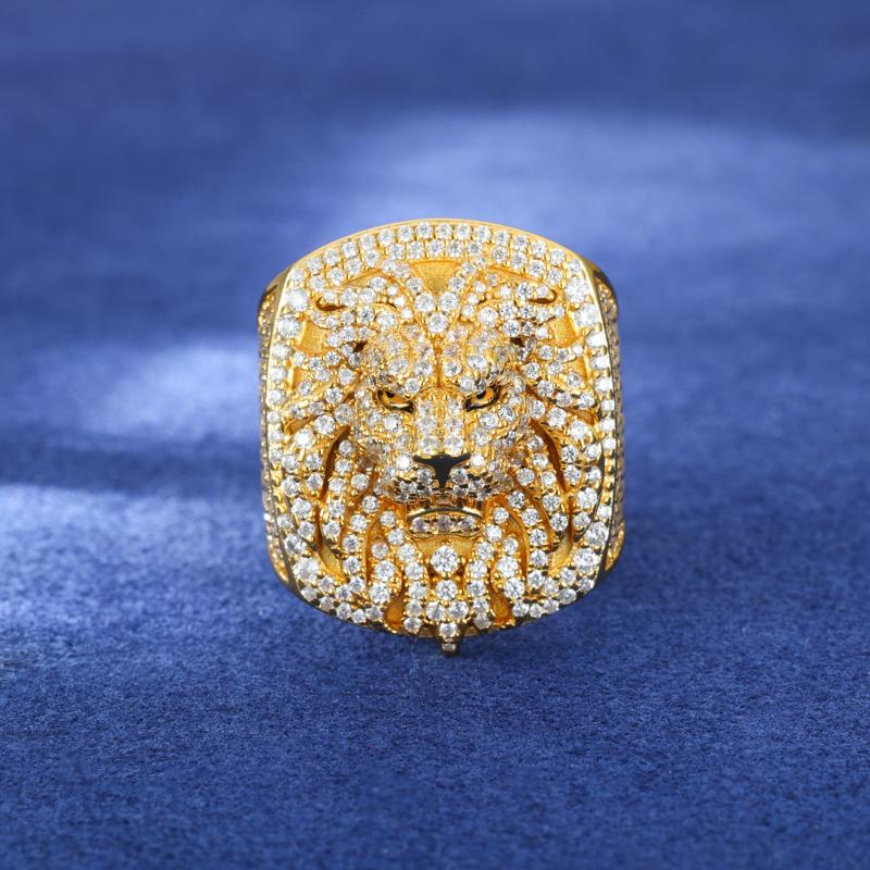 【#R398 】UCCIYO 18K Gold-Plated Lion Ring with Lab-Grown Moissanite S925 Sterling Silver Synthetic Moissanite Ring for Women Men Hip Hop Jewelry Gift