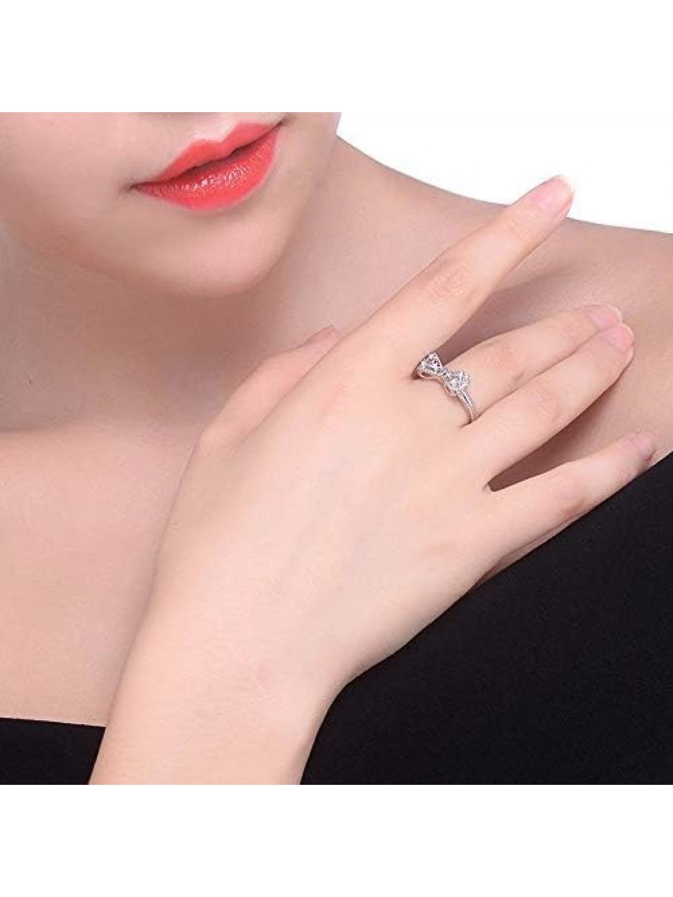 Classic Bow Eternal Love Knot Promise Ring Elegant Bow Statement Wedding Ring Cubic Zirconia Bow Ring Lovely Round Engagement Ring