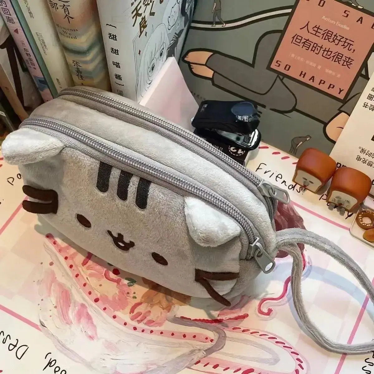 Kawaii Pusheen Pencil Case Cartoon Fat Cat Large Capacity Student Stationery Bag Cosmetic Pouch Travel Storage Bag Gifts