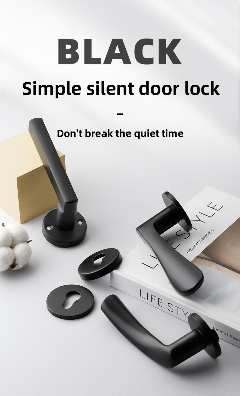 Home Interior Door Lock – Black Solid Wood Bedroom Lock, Lever Handle, Silent Split Bathroom Lock