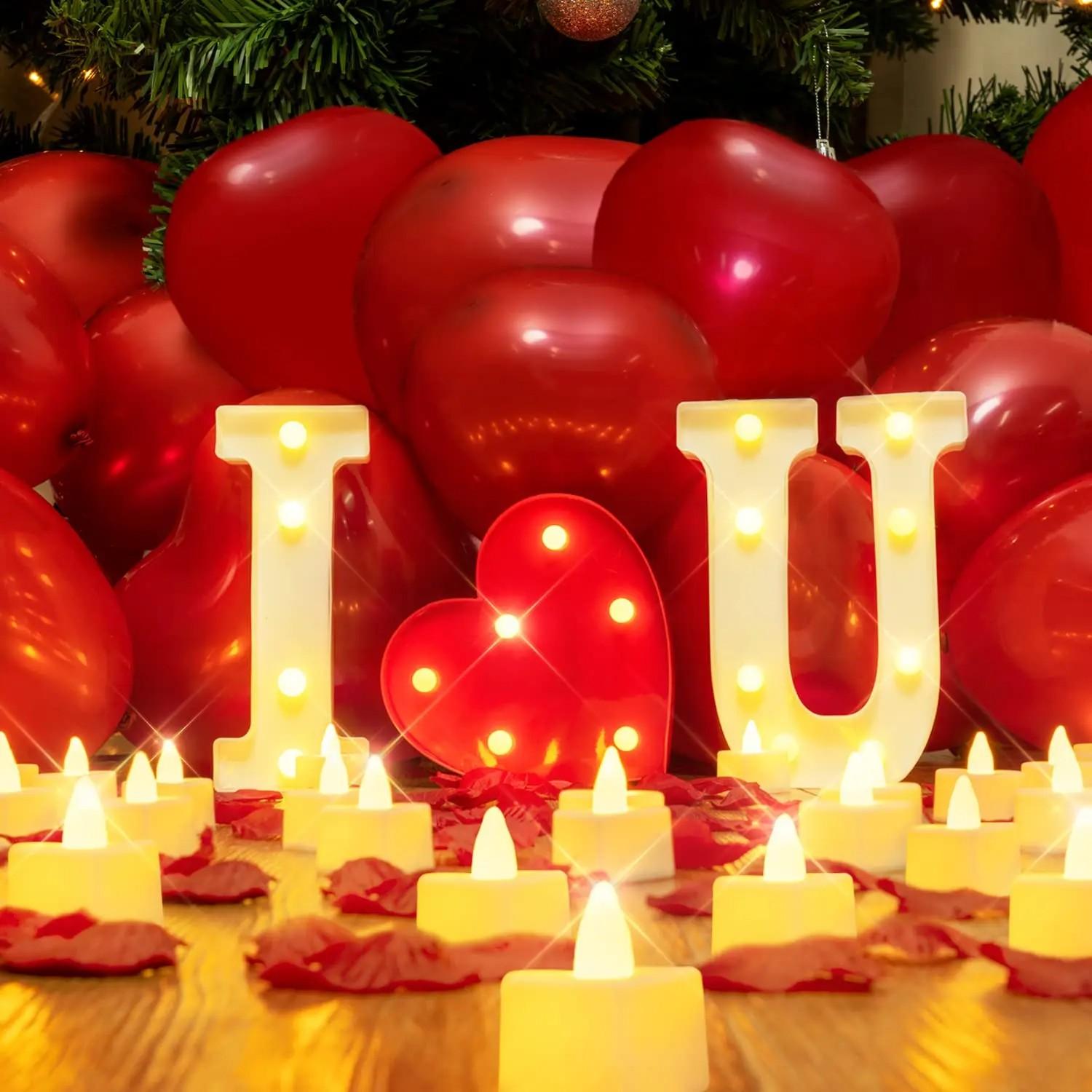 Light Up Letters Luminary Bags Kit with Flameless Candles, Fake Rose Petals & Happy Birthday Sign - Outdoor Lighting, Decorative Lights, Letter Glow Sign for Women Birthday, Romance, Children's Day Festive & Home Decor