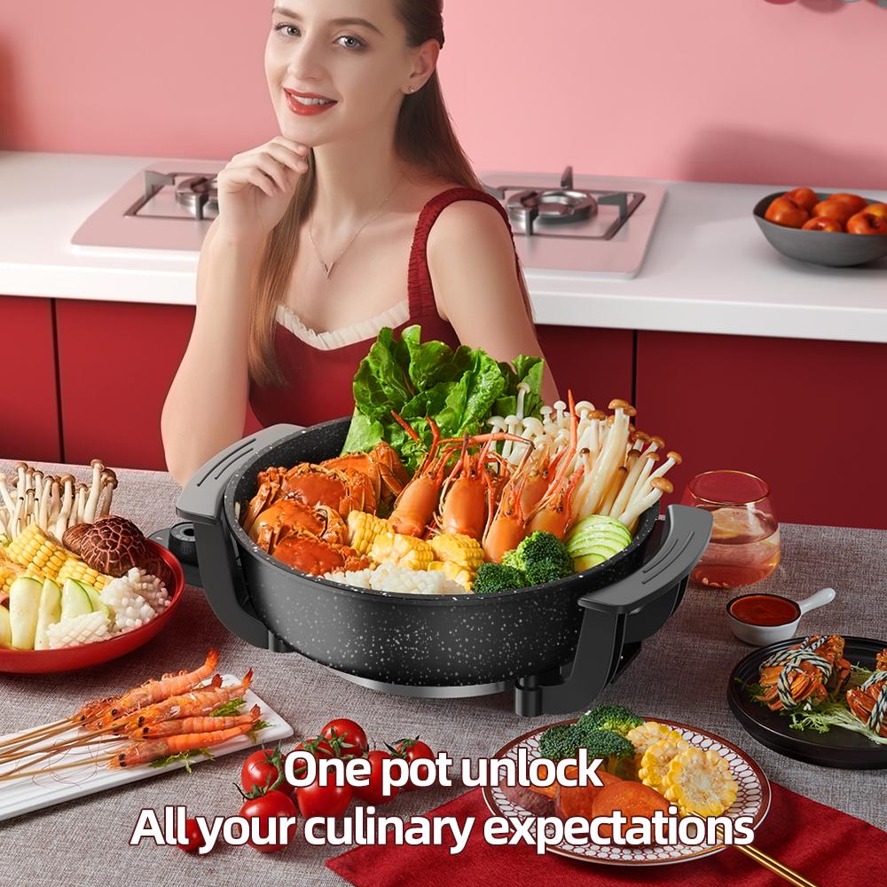 6L Electric Hot Pot, Non-Stick Cooking Pot With Partition, Double-Boiled Pot, Suitable for Hot Pot and Shabu-Shabu,Electric Fondue Pot TikTok Shop Black Friday