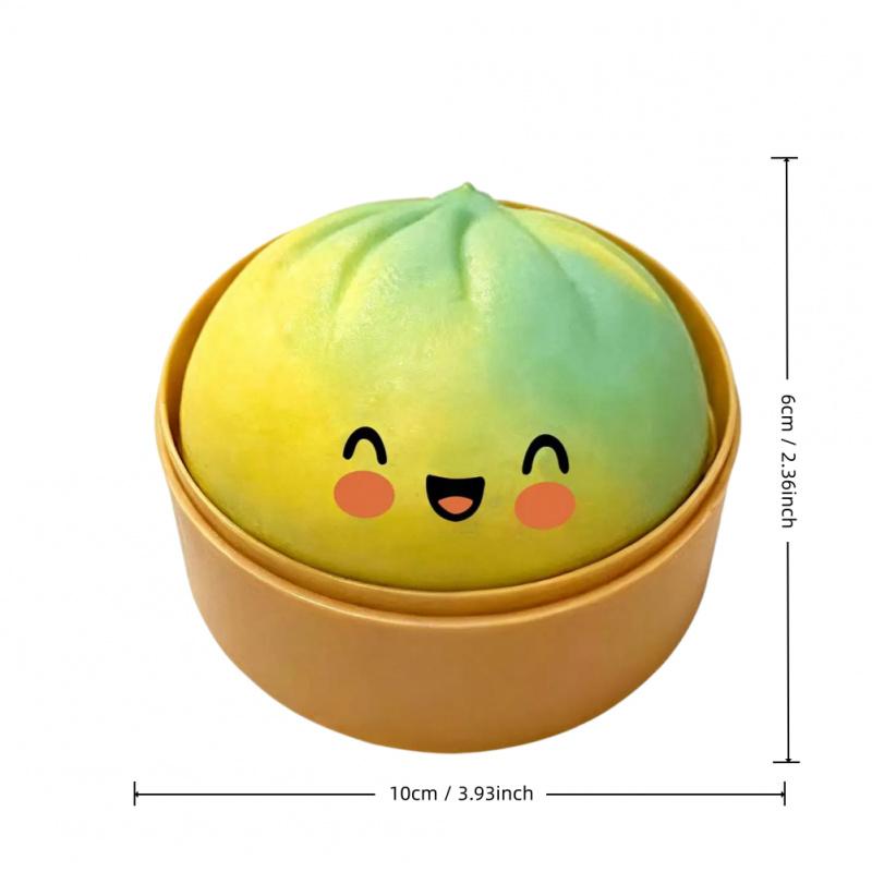 New Colorful Dumpling Squishes Stress Ball Fidget Sensory Toy Simulation Food Squishies Bun with Steamer Squeeze Dough Ball Gift