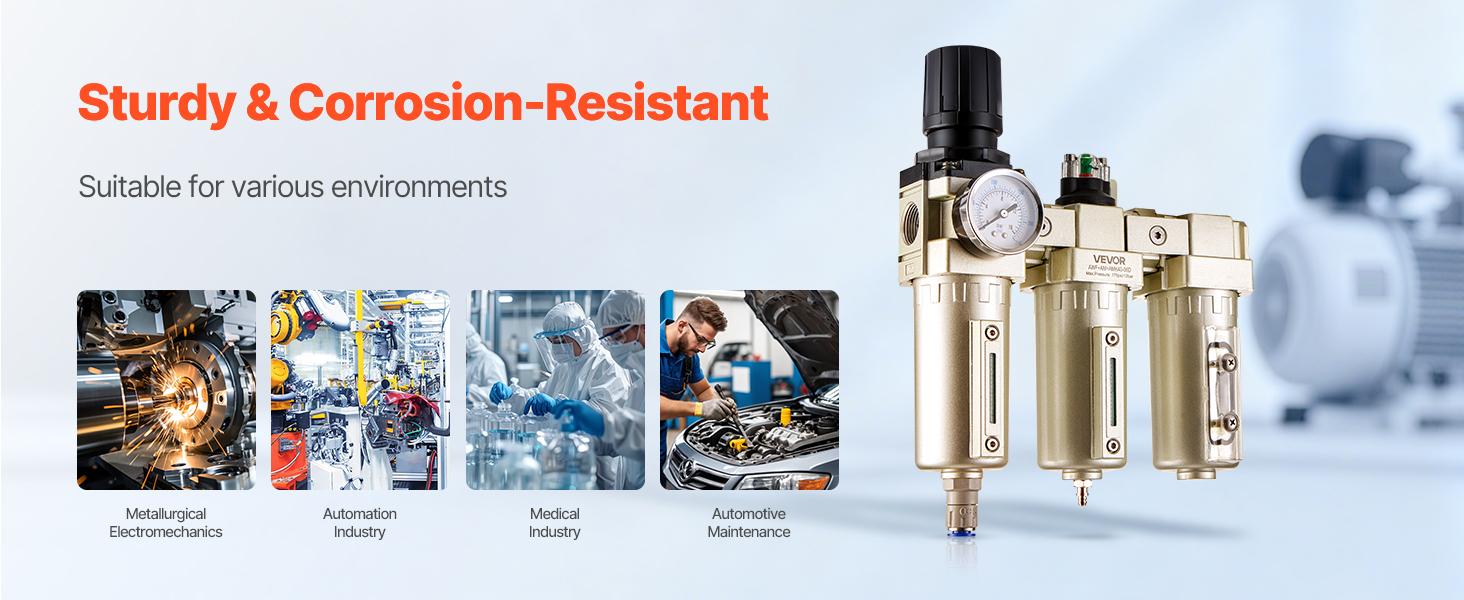 VEVOR Air Compressor Filter Regulator, 3/4 NPT 3-Stage 5m 0.3m 0.1m Air Drying System with Micron Filters and Desiccant Dryer, Auto Drain Air Compressor Water Separator 175PSI Max Pressure