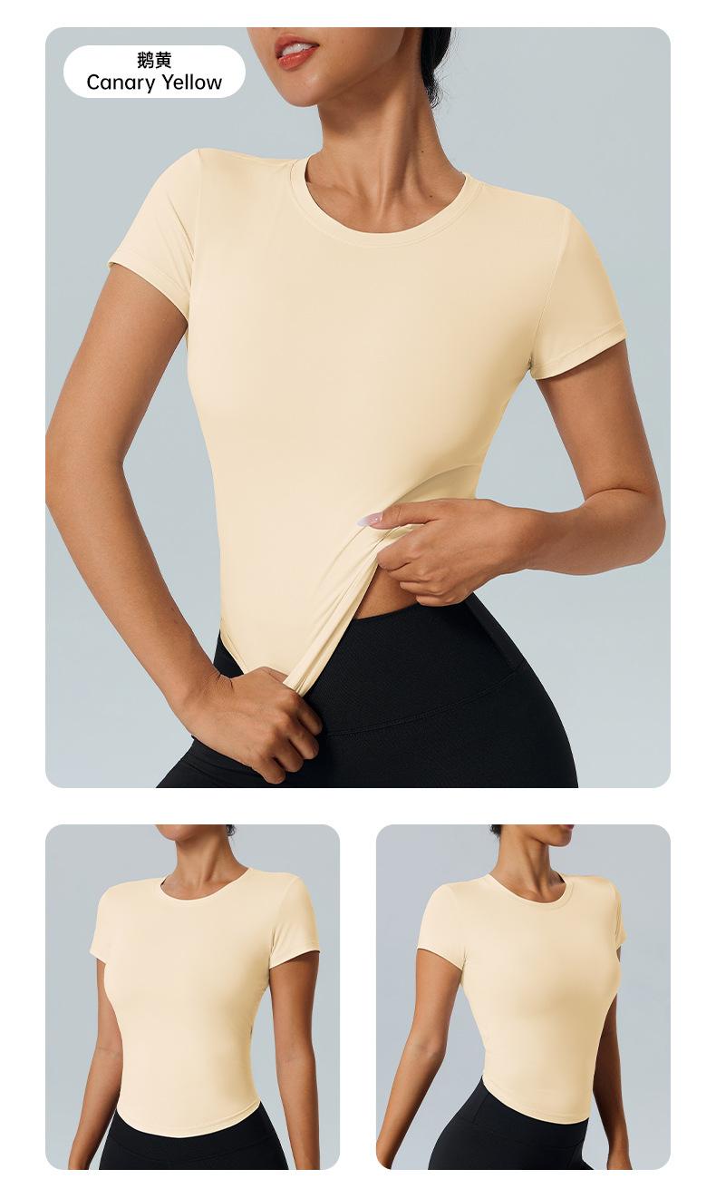 Outdoor fitness top yoga wear round neck short sleeve quick-dry tight-fitting versatile running yoga sports short sleeve T-shirt for women Light Compression