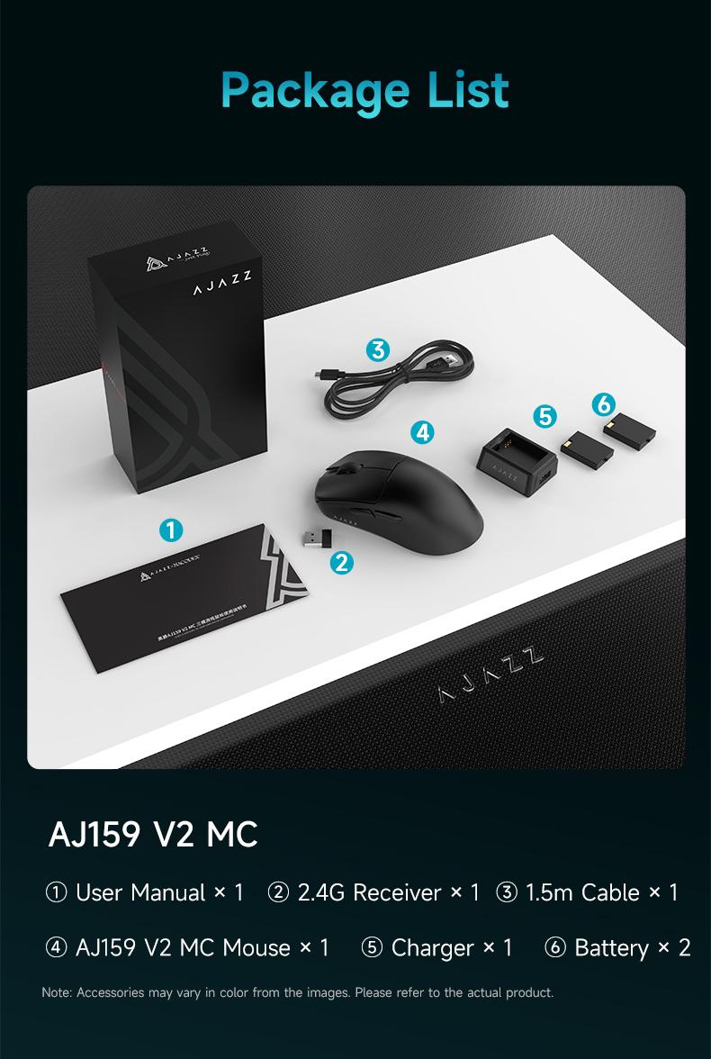 AJAZZ AJ159 V2 MC wireless game mouse battery replacement design the third mock examination computer office mouse PAW3311 sensor professional competitive driving game mouse DPI24000 supports multiple systems for games and office