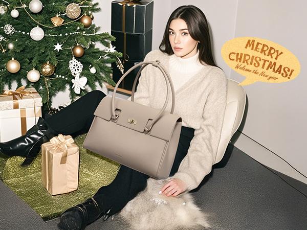 【Valentine's Day Gift】LOVEVOOK Retro Laptop Bag, Clamshell + Rotating button Design, PU Leather Women's Work Handbag Crossbody Bag, Waterproof Business Office Professional Handbag Shoulder Bag, Suitable for Most 15.6-inch Computers,TikTokShopJumpstartSale